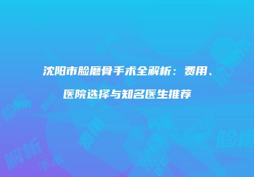 沈阳市脸磨骨手术全解析：费用、医院选择与知名医生推荐