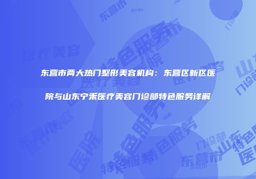 东营市两大热门整形美容机构：东营区新区医院与山东宁禾医疗美容门诊部特色服务详解
