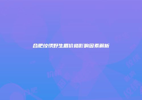 合肥纹绣野生眉价格影响因素解析