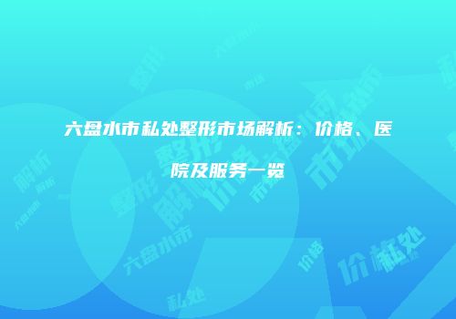 六盘水市私处整形市场解析：价格、医院及服务一览