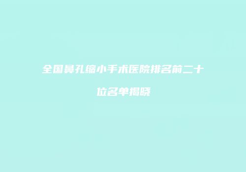 全国鼻孔缩小手术医院排名前二十位名单揭晓