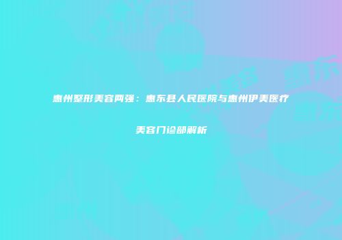 惠州整形美容两强：惠东县人民医院与惠州伊美医疗美容门诊部解析
