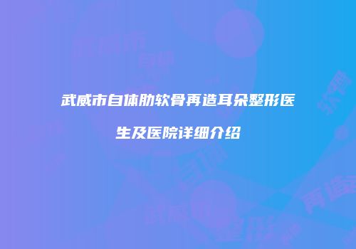 武威市自体肋软骨再造耳朵整形医生及医院详细介绍