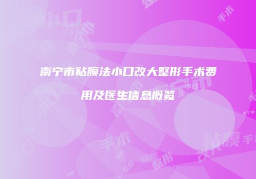 南宁市粘膜法小口改大整形手术费用及医生信息概览