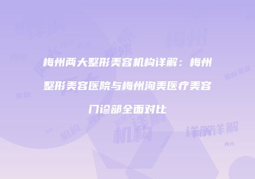 梅州两大整形美容机构详解：梅州整形美容医院与梅州洵美医疗美容门诊部全面对比