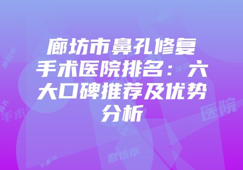 廊坊市鼻孔修复手术医院排名：六大口碑推荐及优势分析