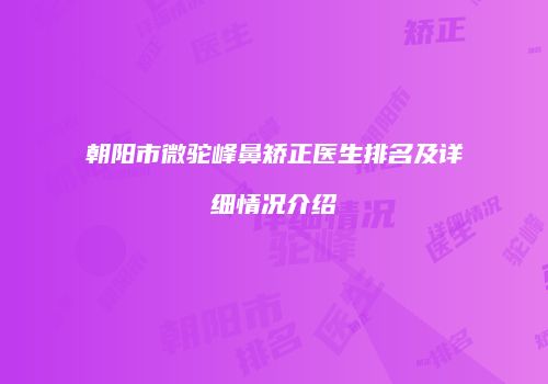 朝阳市微驼峰鼻矫正医生排名及详细情况介绍