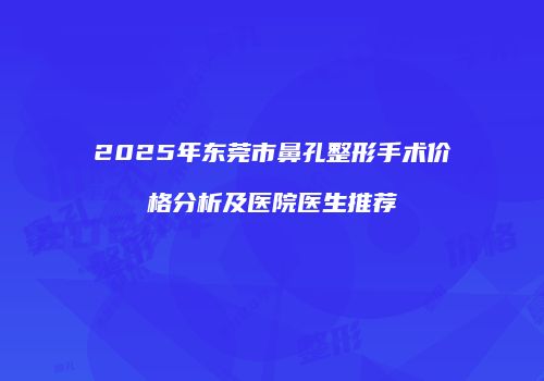 2025年东莞市鼻孔整形手术价格分析及医院医生推荐
