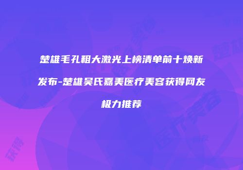 楚雄毛孔粗大激光上榜清单前十焕新发布-楚雄吴氏嘉美医疗美容获得网友极力推荐