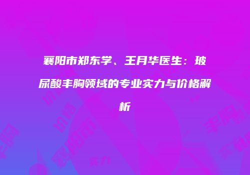 襄阳市郑东学、王月华医生：玻尿酸丰胸领域的专业实力与价格解析