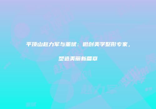 平顶山赵力军与董斌:微创美学整形专家,塑造美丽新篇章